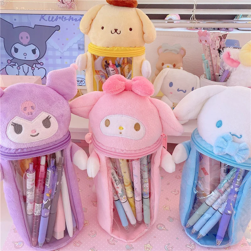 Case Cartoon Kuromi My Melody Cinnamoroll Plush Doll Cute Beauty Pen Holder Box Toys For Girls Gift