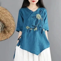 spring summer chinese traditional clothing hanfu tang suit short sleeve womens top elegant casual loose shirt vintage t shirt
