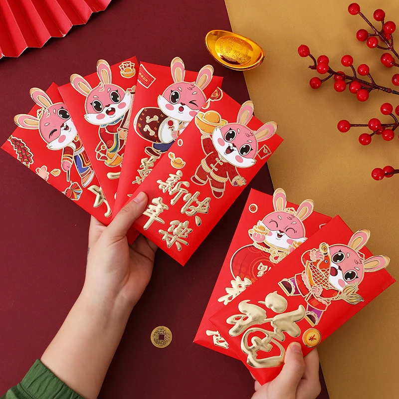 

6pcs Lucky Red Packet Traditional Cartoon Envelope Lucky Hong Bao 2023 Chinese New Year Red Packet Year Of The Rabbit Envelope