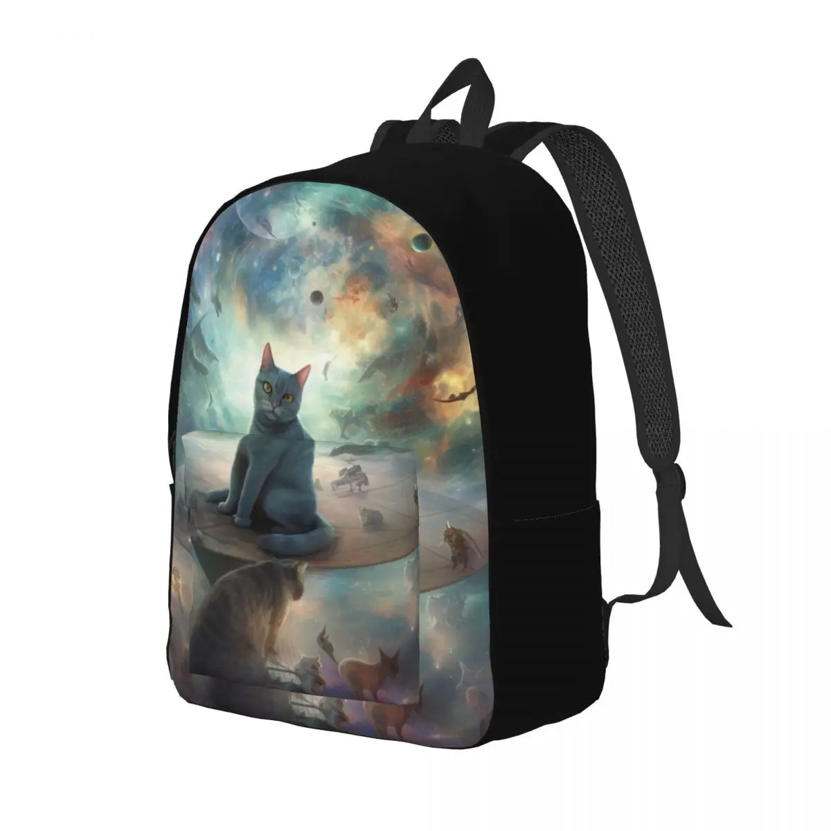 

Cat Canvas Backpacks Mystical Realms Elementary School Large Backpack Stylish Bags