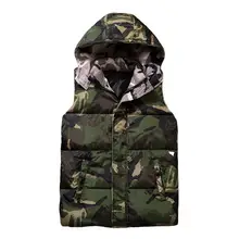 New Autumn Warm Sleeveless Jacket Male Winter Waistcoat Camouflage Thickened Cotton Padded Zipper Hooded Vest Coat Outwear