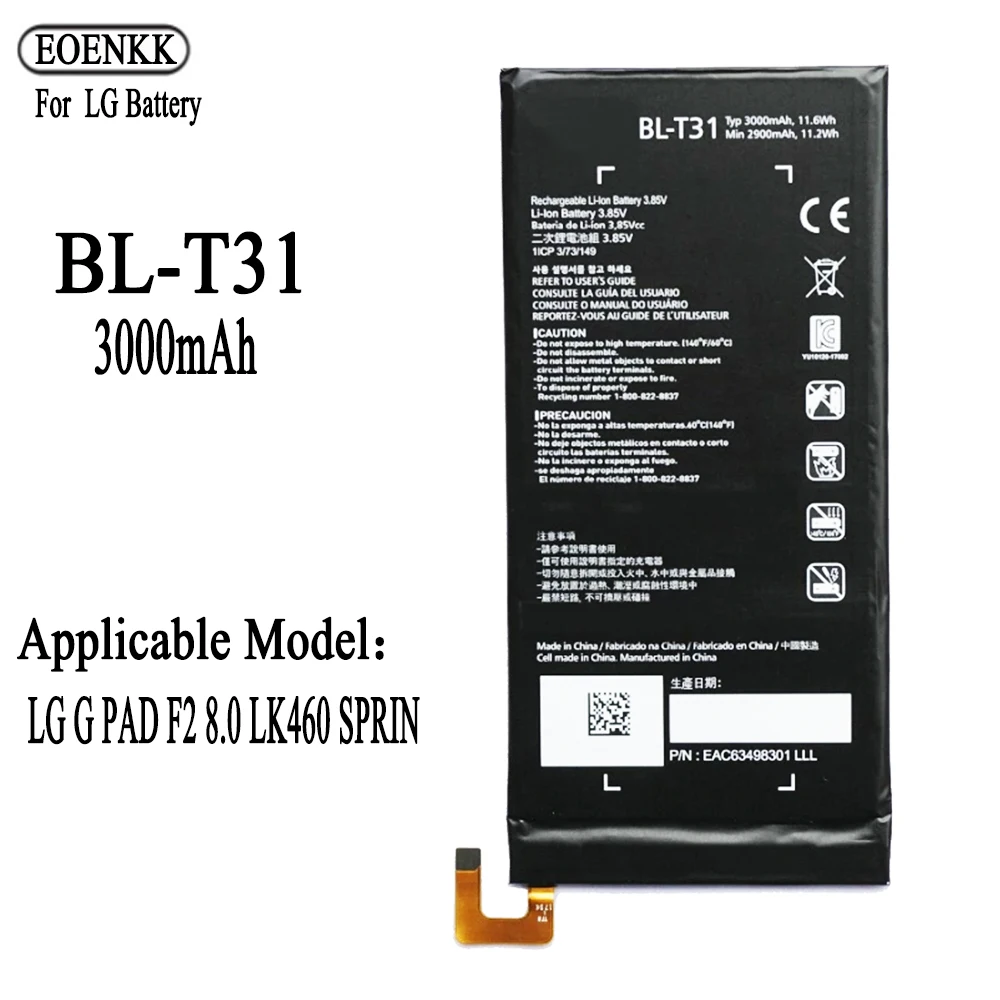 Enlarge 100% Original 3000mAh BL T31 BL-T31 Battery for LG G PAD F2 8.0 LK460 SPRIN Phone High quality Batteries Bateria