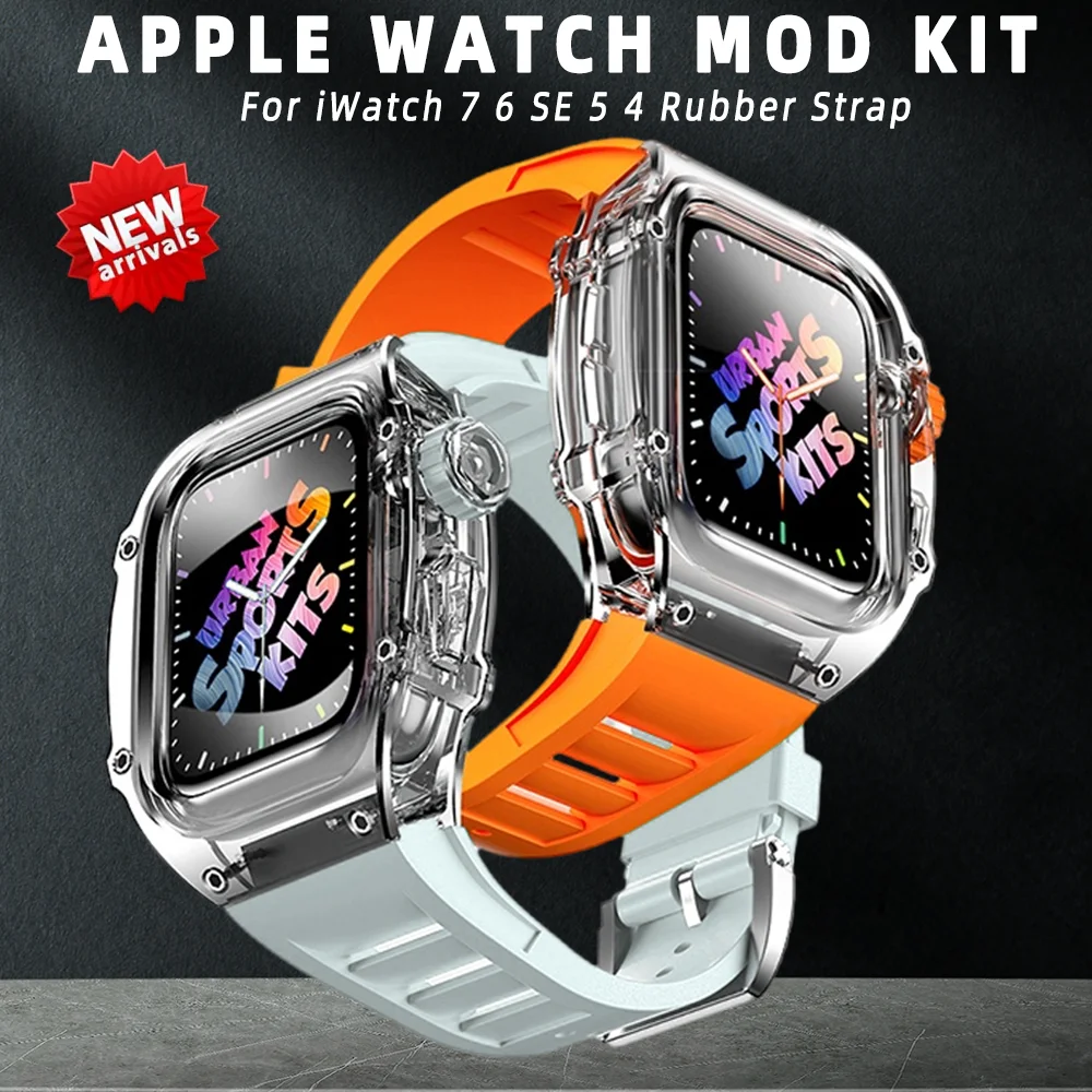 Комплект для часов Apple Watch, прозрачный спортивный ремешок для часов Apple Watch, ремень для iWatch 6 5 4 SE, диаметром 8, 7, 45 мм, 6, 5, 4, 3, 44 мм