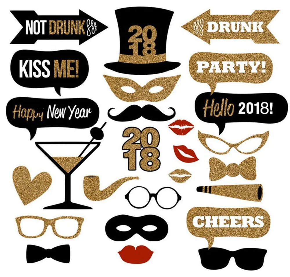 

2018 New Years Eve Party Photo Booth Props 26PCS DIY Kit Photobooth Prop Card Classroom h Cuddly Puppy h