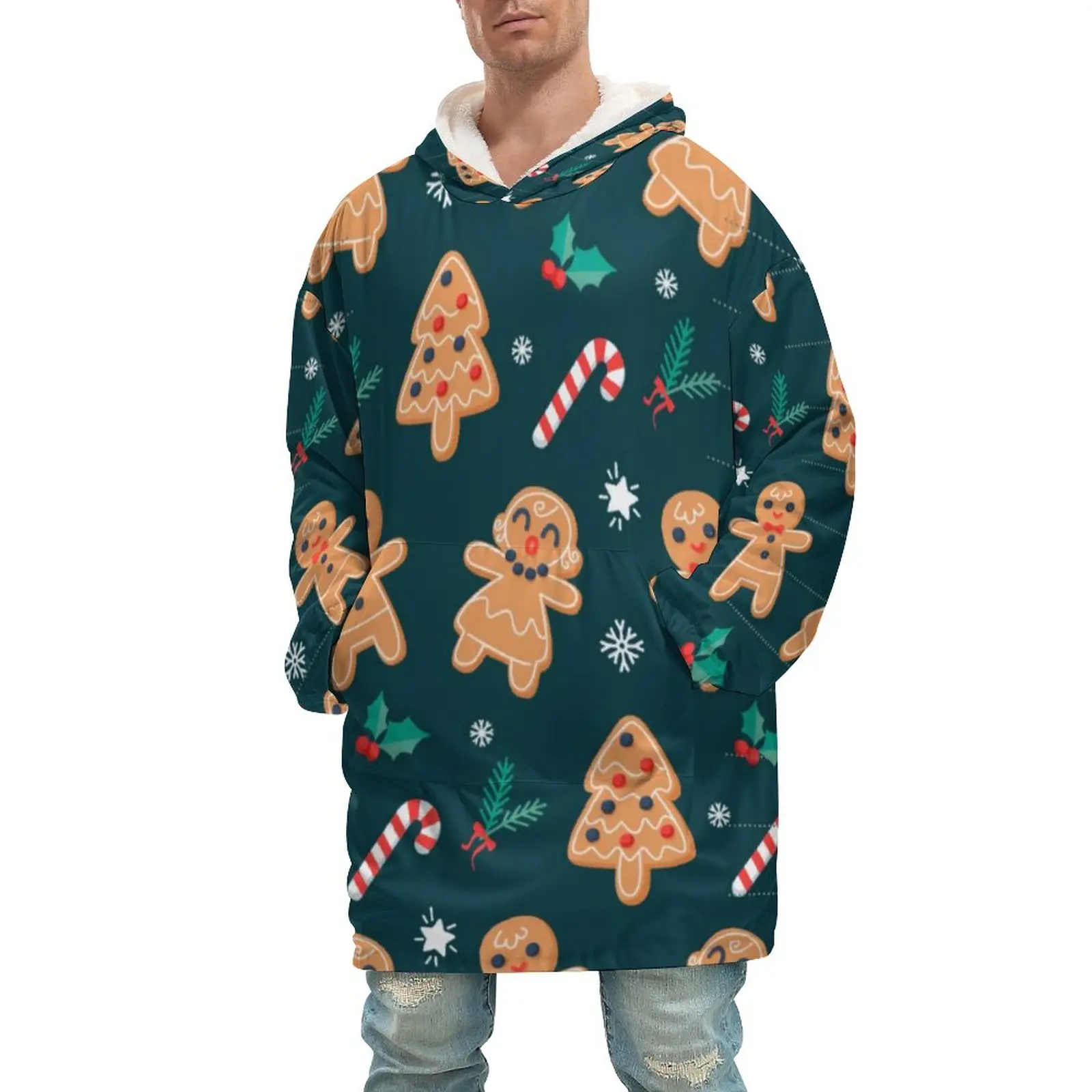 

Рождественское праздничное одеяло с мультяшным принтом, мужские зимние мягкие одеяла для кемпинга с капюшоном, одеяло, рубашка с карманом