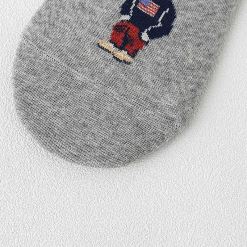 Fashion Men's Boat Socks Cartoon Bear Summer Autumn Anti-Slip Transparent Silicone Cotton Ankle Slippers Socks Retro