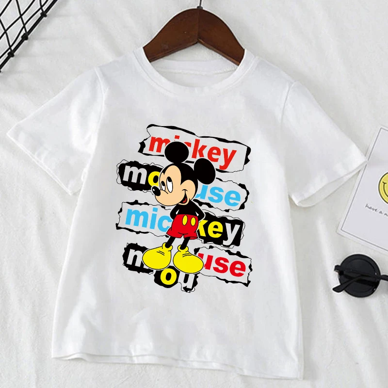 

Disney Mickey Mouse Print Kids Tshirts Funny Short Sleeve Boys Girls Clothes T-Shirts Children Tops Tees Summer Harajuku Clothes