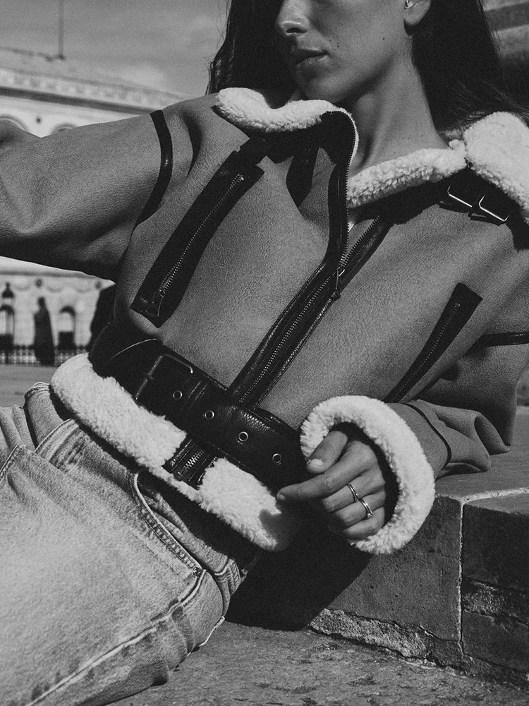 Новинка 2024 Женское пальто из искусственного меха ягненка Y2K флисовая утепленная