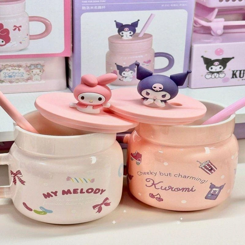 

Kawaii Sanrio Hello Kitty Cinnamoroll Kuromi Mug Ceramic Cartoon Anime Student Household Creative Straw Cup Cute Drinkware Gift