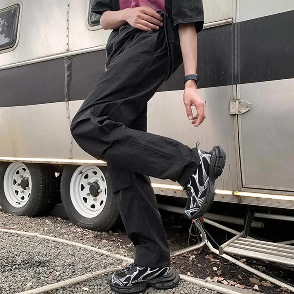 

Adjustable Waist Cargo Pants Versatile Men's Cargo Pants Quick-drying Wide-legged Streetwear with Elastic Waistband Drawstring