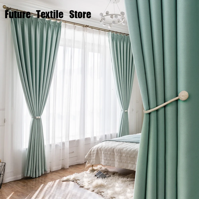 

Luxury Green/Purple/pink Blackout Window Curtains for Living Room Bedroom Soft Blinds Solid Curtains Dark Drapery Curtains
