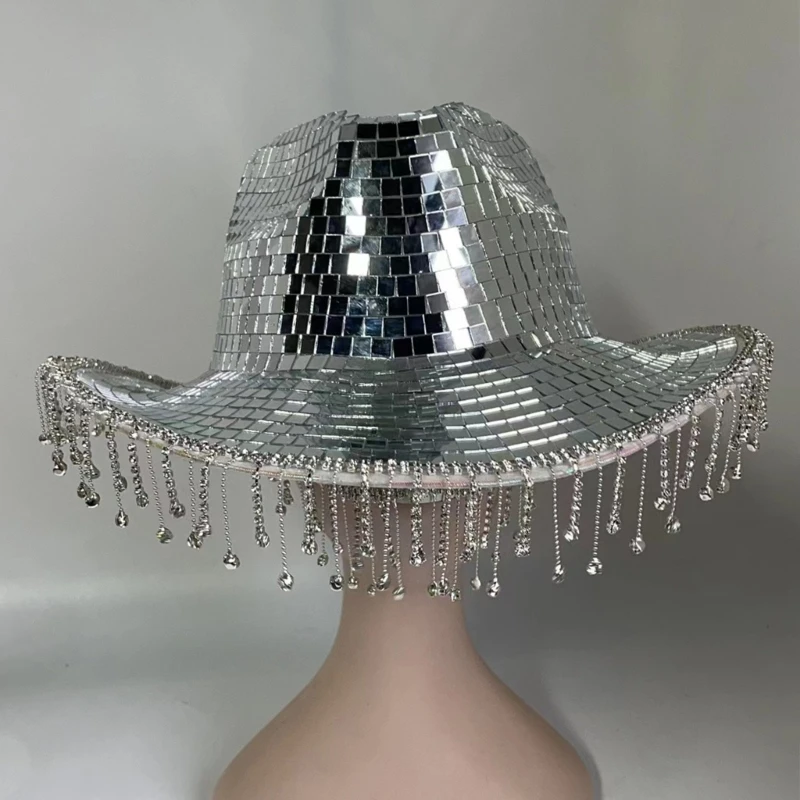 

Hat with Diamond Tassels Mirror Reflective Cowboy Hat Versatile