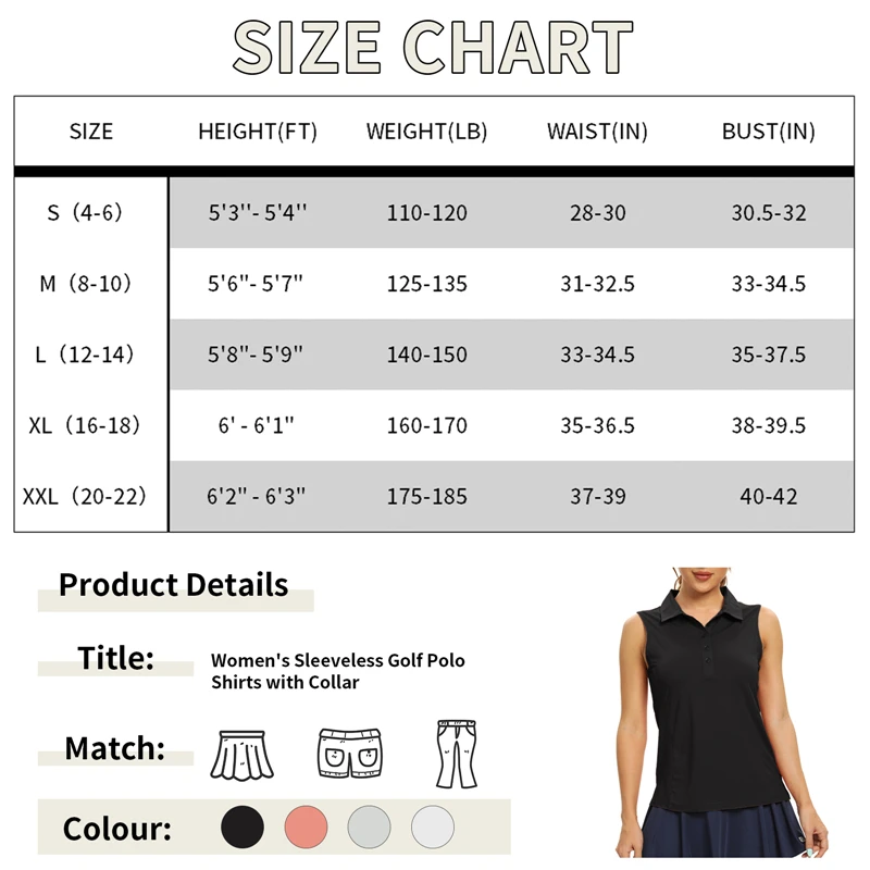 Women Sleeveless Polo Golf Shirts Quick Dry 50+ UV Protection V-Neck with Collar Lightweight Tennis Tank Tops