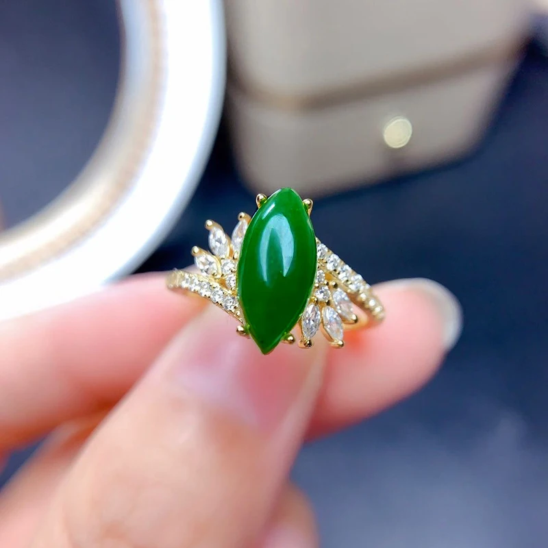 

2022 Vintage Women Rings Gold Color Green Zircon Chalcedony Olives Shaped Open Adjustable Ring For Women Wedding Party Jewelry