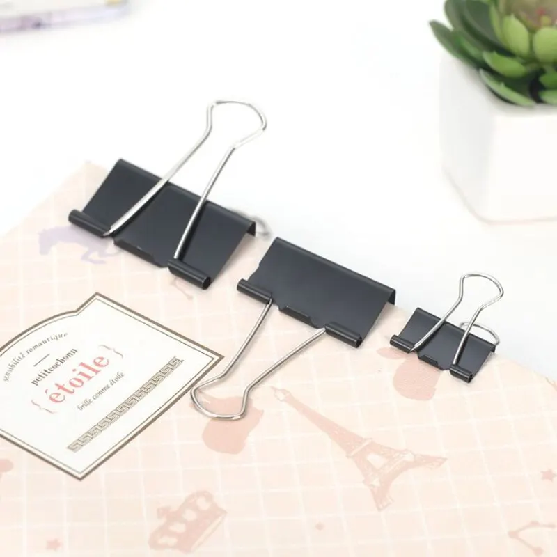 

2022 New 12PCS Clips Foldback Metal Binder Clips Black Grip Clamps Paper Document Office School Stationery 19 25 32 41 51mm