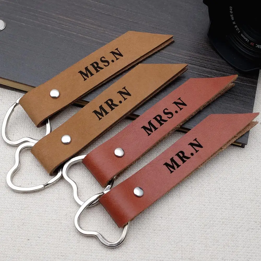 

Personalized 2 Pcs Couple Keychain Leather Keychain Custom Name Keyring Mr Mrs Key Chain Mens Gift Anniversary Gift For Him Her