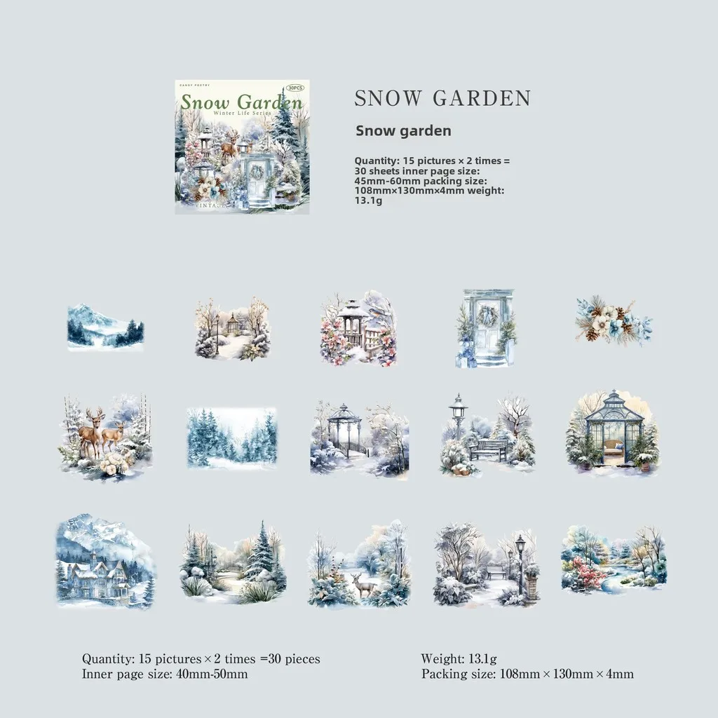 

Journamm 30pcs/pack PET Stickers Winter Life Series DIY Scrapbooking Collage Stationery Decor Junk Journal Aesthetics Sticker