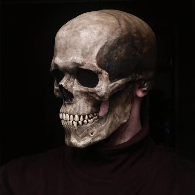

Halloween Skull Mask Helmet With Movable Jaw Party Prop Latex Headgear Movable Jaw Horror Skeleton Mask Full Head Helmet
