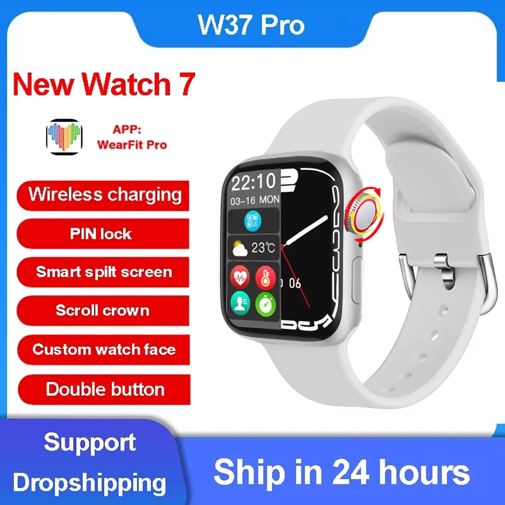 

New IWO 14 Smart Watch W37 Pro Series 7 Wireless Charging Bluetooth Call Split Screen Password Lock Sports Smartwatch PK W27
