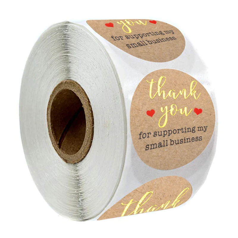 

500Pcs 1inch Round Thank You Sticker Roll High Quality Kraft Paper Label Sticker Bakery Shop Baking Business Package Seal Labels