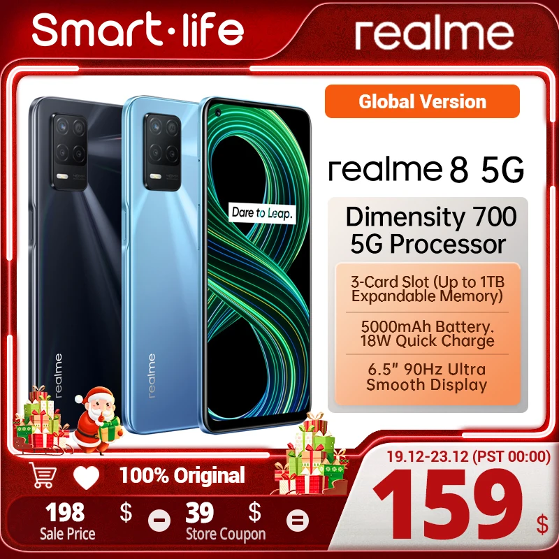 Global Version Realme 8 5G Smartphone Dimensity 700 48MP Nightscape Camera 90Hz 6.5