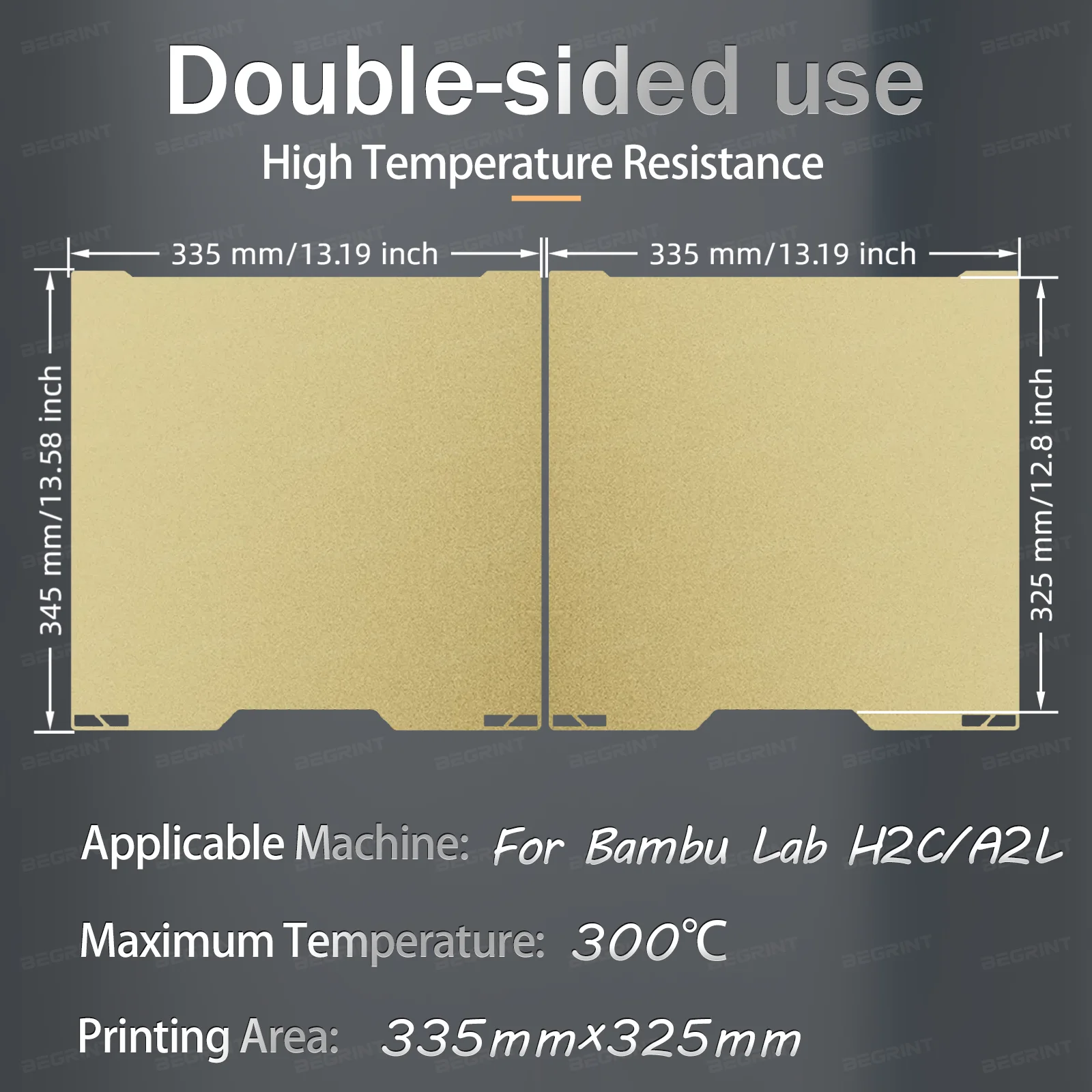 Для Bambu Lab A2L H2C PEI Build Plate 335x325 мм, двусторонняя пленка из PET, PEO, PEY, H1H, магнитная пружинная стальная пленка H2C Spray (art.: 3920dc8676a4e) - 3920dc8676a4e