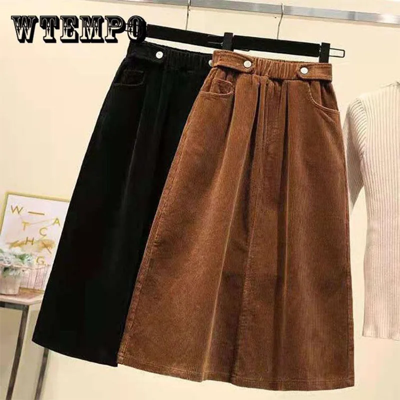 

Versatile Korean Solid Corduroy Skirt for Women's Loose High Waist A-line Skirt In Autumn and Winter Wholesale