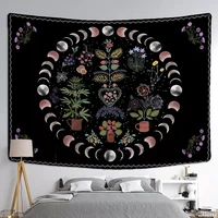 moon phase tapestry wall hanging plants celestial flowers starry sky bohemian witchcraft hippie home decor