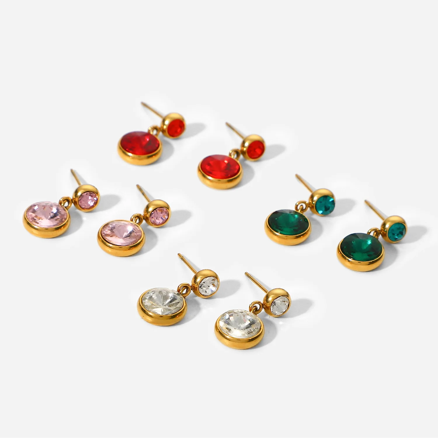 Stainless Steel PVD 18K Gold Plated Tarnish Waterproof Colorful Crystal Dropping Earrings For Woman Jewelry Wholesale Trendy