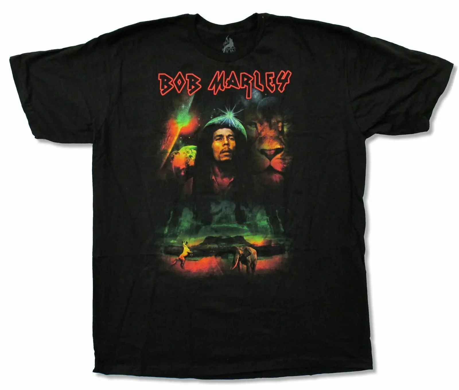 

Bob Marley Epic Black T Shirt New Adult Lion Space Elephant Reggae