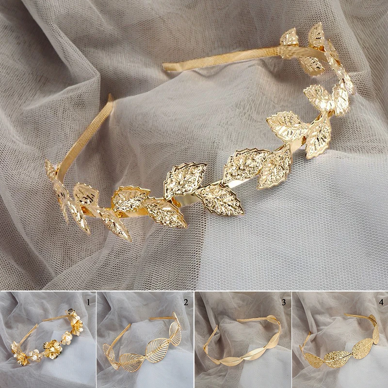 

1PC New Gold Color Leaf Headband Headpiece Crown Tiara Headdress Goddess Greek Head Jewelry Bride Wedding Hair Accessories