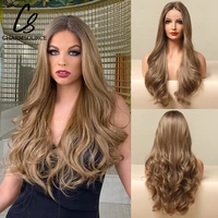 charmsource brown blonde long loose body wave synthetic front lace wig middle part hair wigs daily for women heat resistant%c2%a0