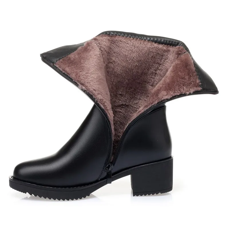 AIYUQI Women Winter Boots Wool 2023 New Genuine Leather Mid-high Boots Women Mid-heel Large Size Women Snow Boots