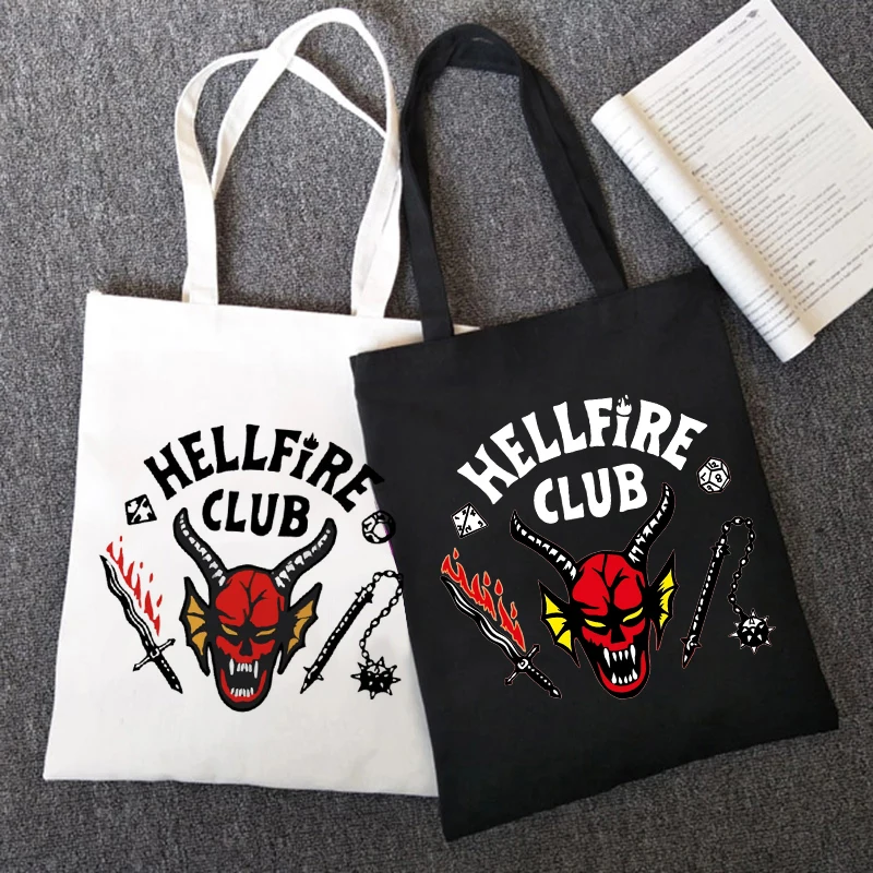 

Stranger Things 4 Hellfire Club Canvas Bag Shopping Bag Tote Harajuku Shopper Bag Women Shoulder Bag Female Eco Large-capacity