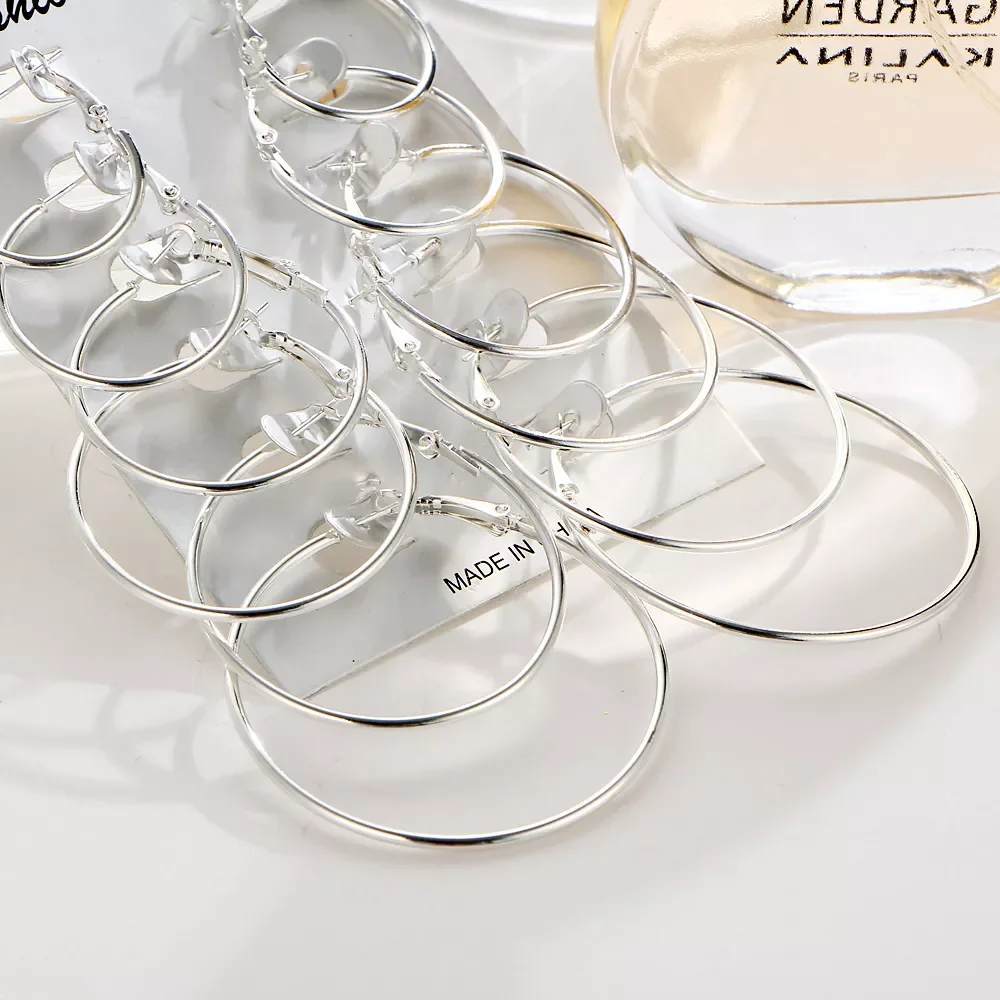 

New in 6 Pairs/set Hoop Earrings Gold Silver color Small Big Circle Earring Set for Women Simple Punk Ear Clip 2019 Fashion Jewe