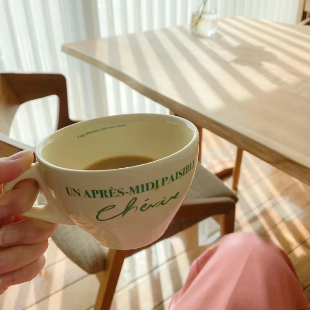 

Retro French Alphabet Cream Yellow Green Ceramic Coffee Cup and Saucer Eight-inch Dessert Plate Mugs Coffee Cup Coffee Cups