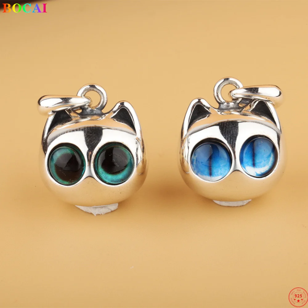 

BOCAI S925 Sterling Silver Pendants 2022 New Fashion Retro Glossy Pet Cat Synthesis Crystal Pure Argentum Jewelry for Women