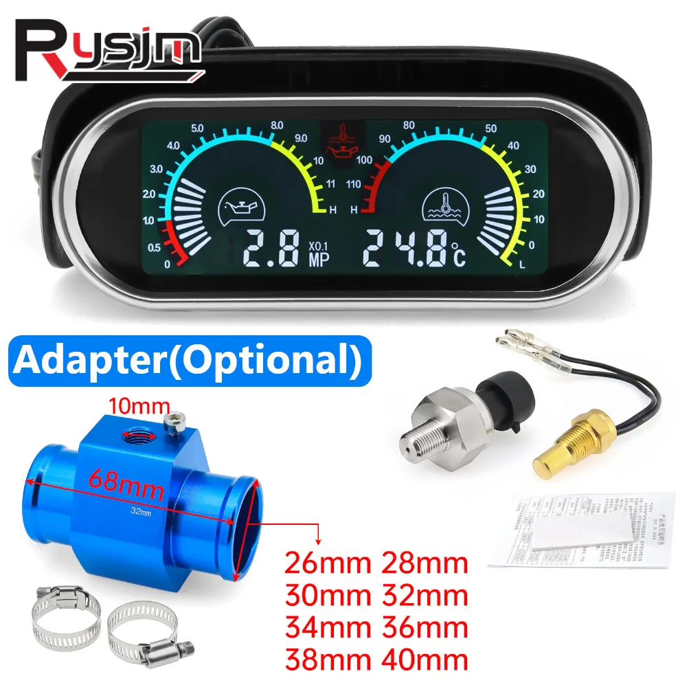 Манометр с ЖК-дисплеем 2 в 1 датчик температуры воды и масла 10 мм датчиком 26 ~ 40