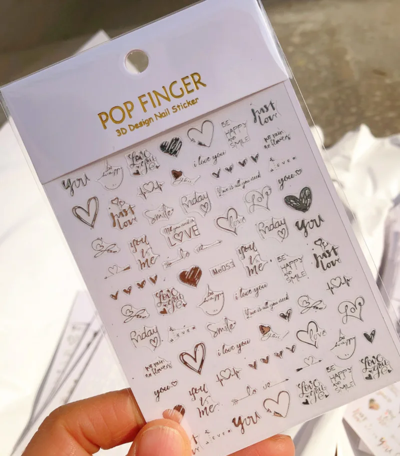 1PC 3D Nail Stickers Red Heart Love Self-Adhesive Slider Nail Art Decorations Valentine's Day Decals Manicure Accessories Tool