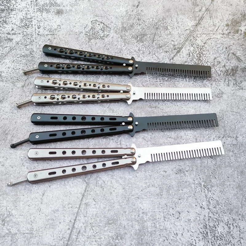 Складная расческа из нержавеющей стали тренировочный нож-бабочка для бороды