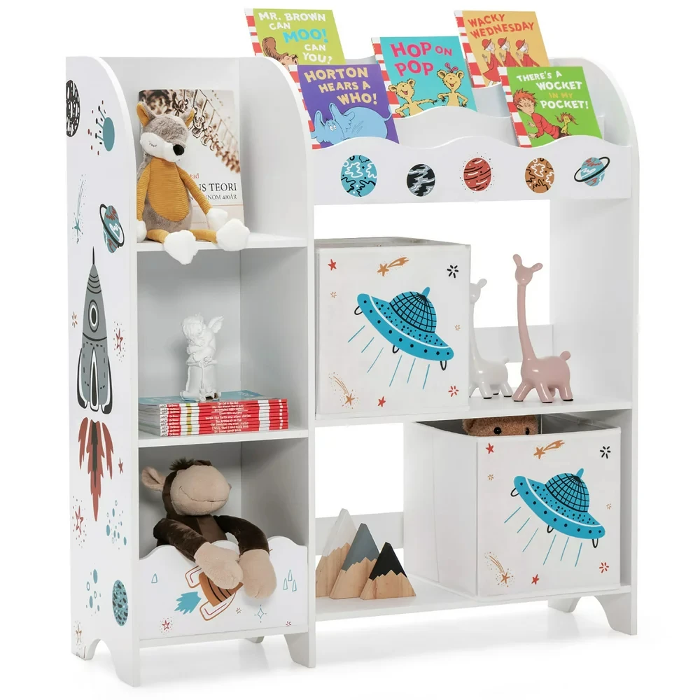 

and Book Organizer Children Wooden Storage Cabinet w/ Storage Bins