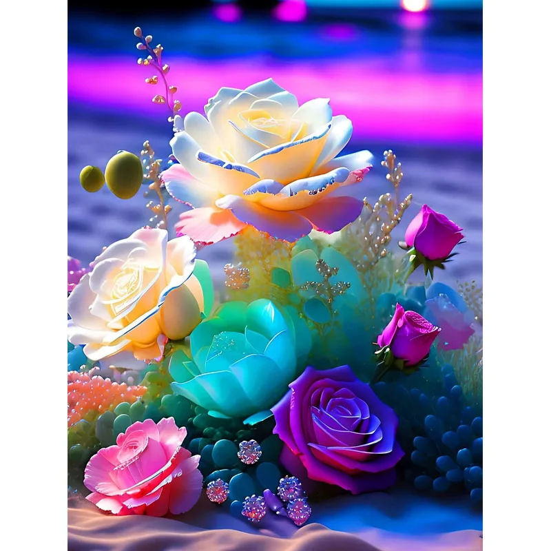 

Sunature 5D Full AB Square Round Drills Rose Flowers Diamond Painting Poured Glue Canvas