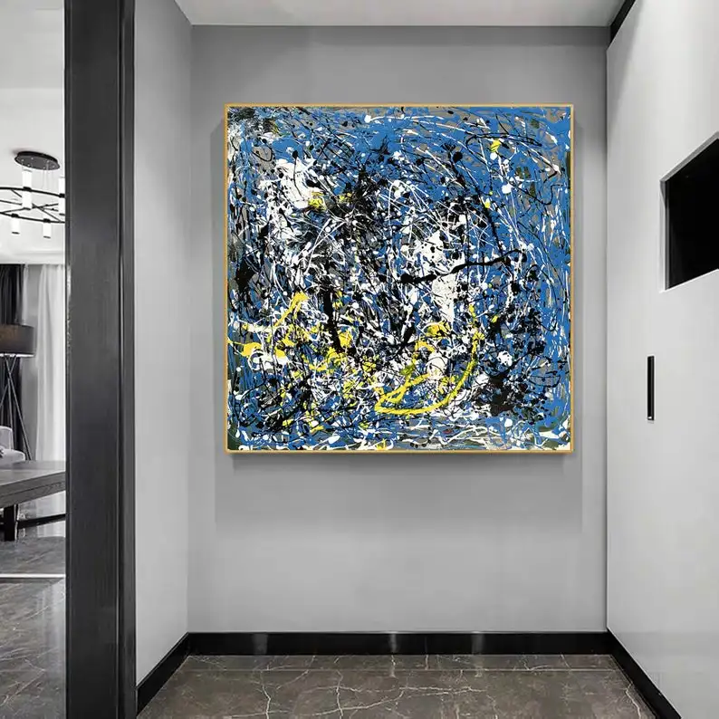 

Blue Painting,Jackson Pollock Style Wall Art Blue Painting on Canvas Huge Modern Art, Contemporary Art, Abstract office canvas