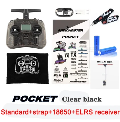 Radiomaster Pocket ELRS 2.4Ghz Charcoal + 18650 batteries + receiver + strap