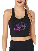 party queen pattern breathable slim fit tank top womens personalized customization yoga sports training crop tops
