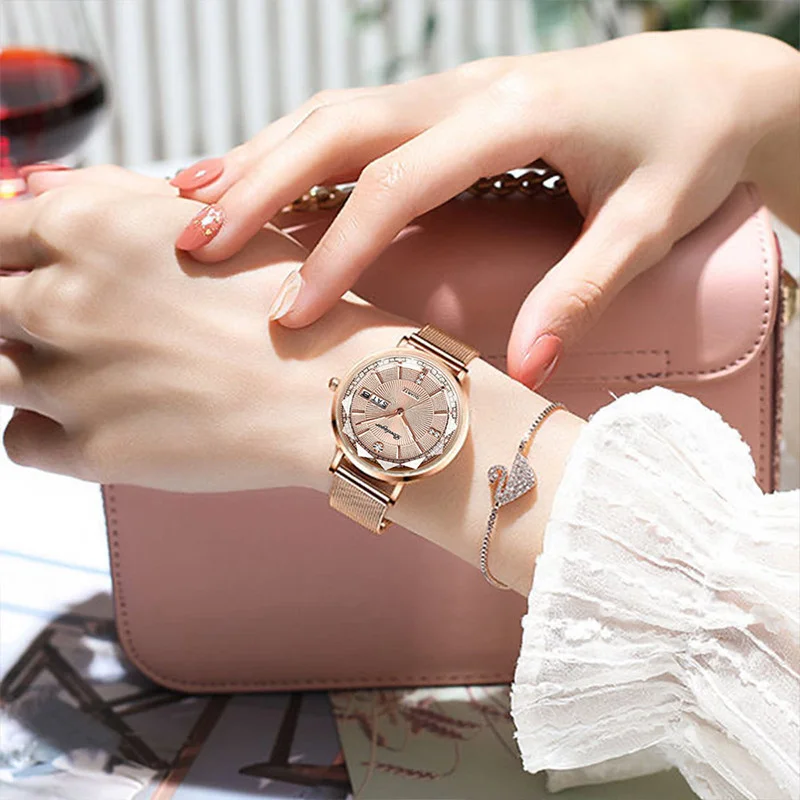 POEDAGAR Original Quartz Women Watch Fashion Mesh Stainless Steel Ladies Wristwatch Waterproof Luminous Elegant Female Watch New