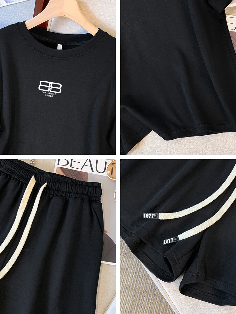 Женский спортивный костюм из 2 предметов Повседневная Свободная футболка с