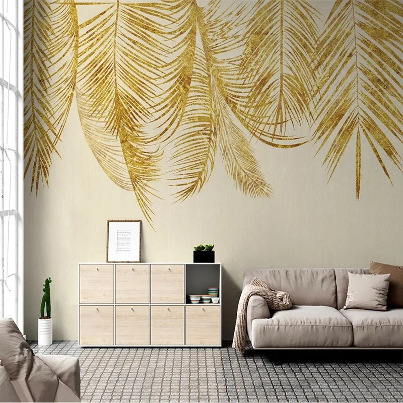 

Custom Mural 3D Modern Light Luxury Golden Leaf TV Sofa Background Wall Wallpaper Papel De Parede Home Décor Tapety Fresco