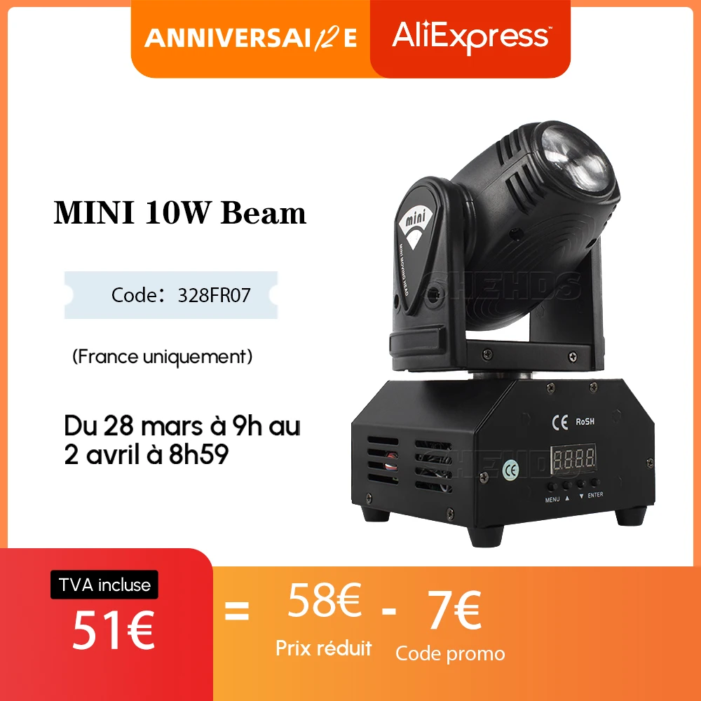 Hot Sell mini LED 10W Spot Beam Moving Head Light Lyre DMX512 Stage Light Stroboscope For Home Entertainment Professional Stage