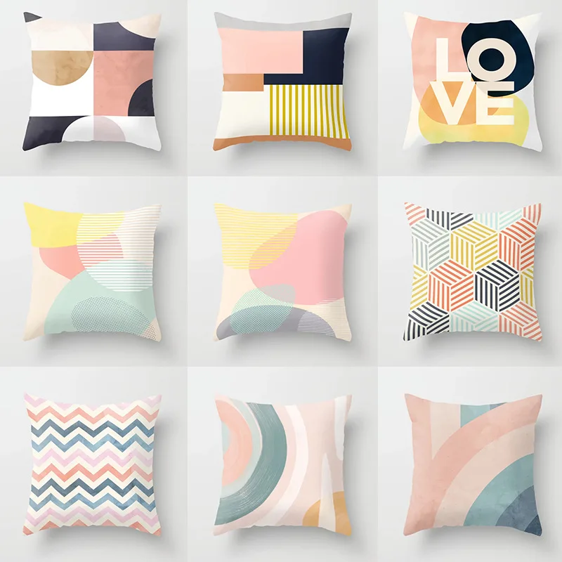 

Geometric Lumbar Cushion Cover 45x45cm Polyester Geometry Color Blocks Pillowcase Sofa Chair Home Decorative Throw Pillows Case